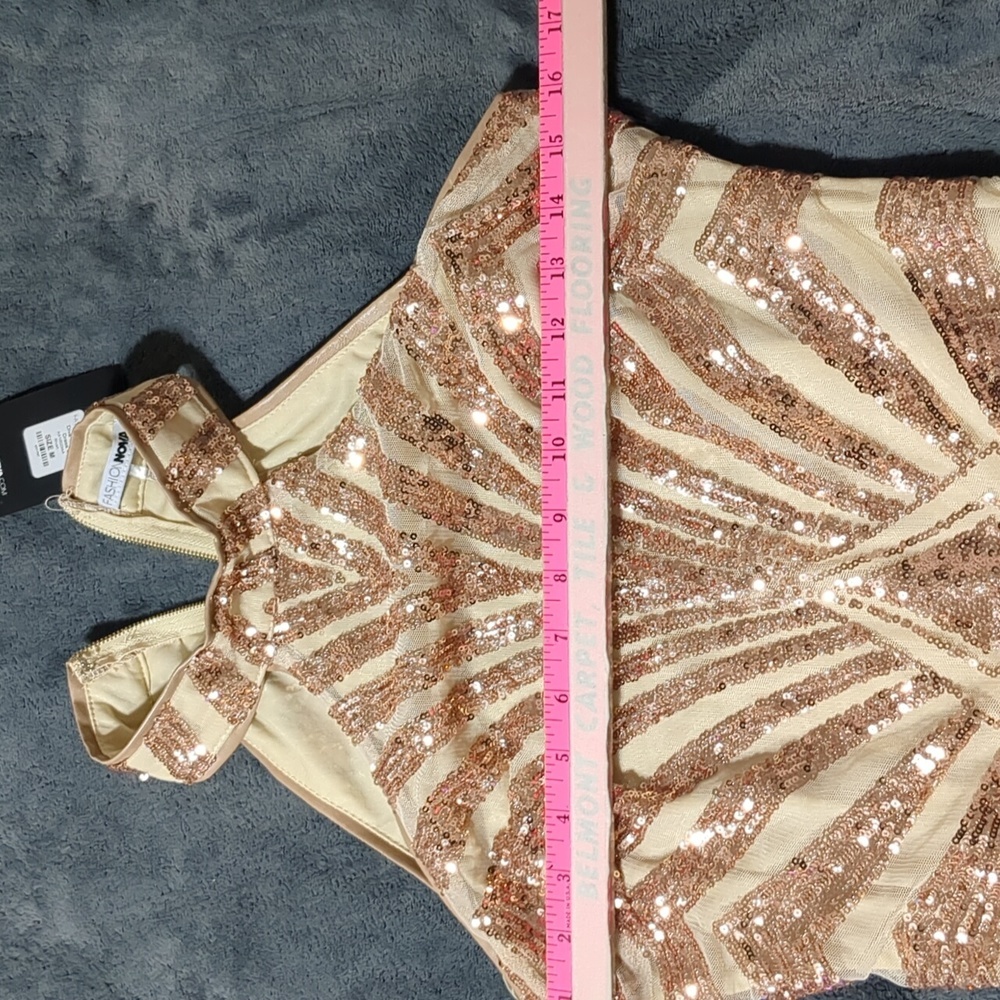 Fashion NOVA rose gold glittery Diva Vibes mini dress size Medium - Picture 12 of 12